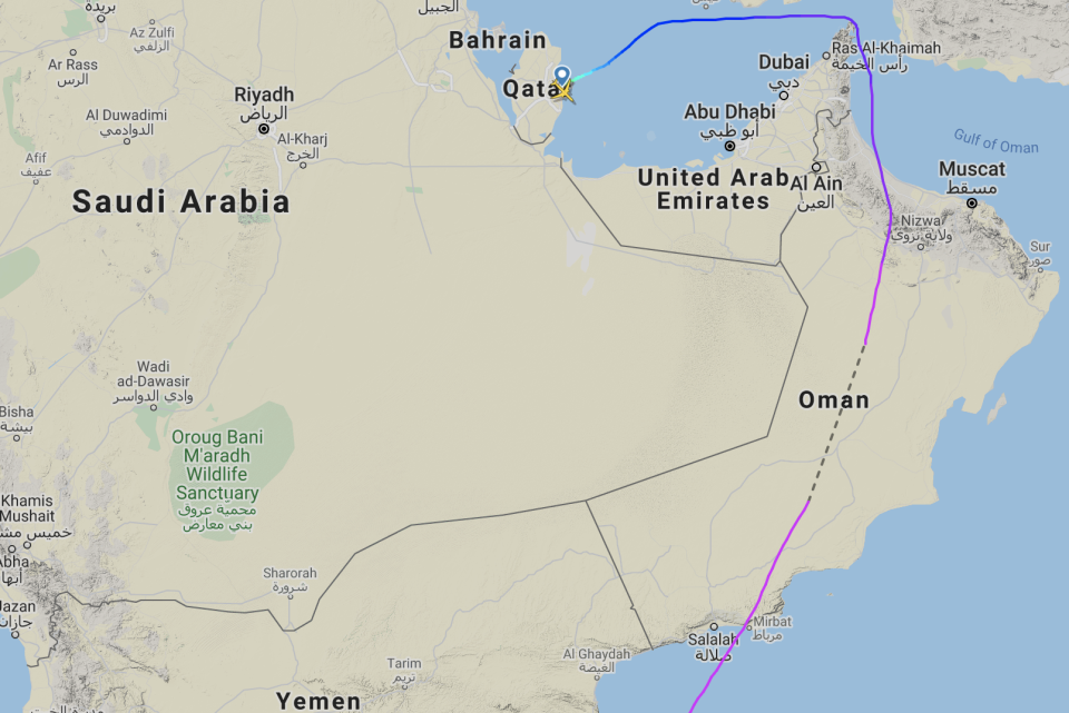 Long detour: Qatar Airways flight path from JohannesburgFlightRadar24