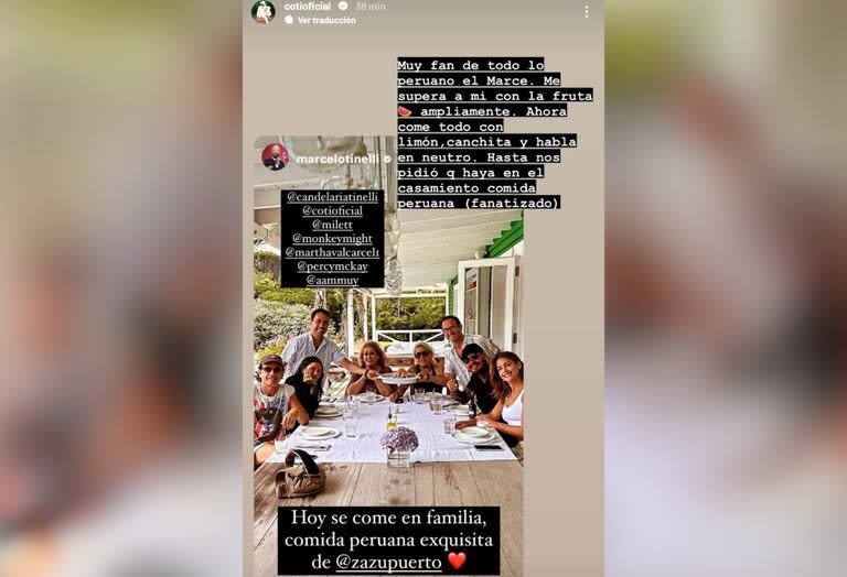 Coti Sorokín reveló que Marcelo Tinelli pidió incluir comida peruana en el casamiento (Foto: Instagram)