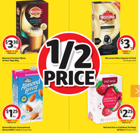 Coffee, almond mil and berries at half-price at Coles.