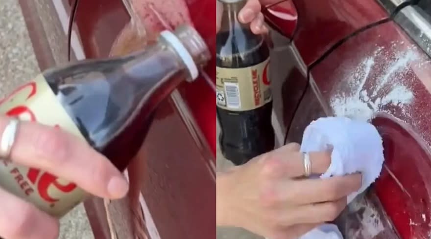 Coca-Cola y talco, un invento para reparar la pintura del auto.