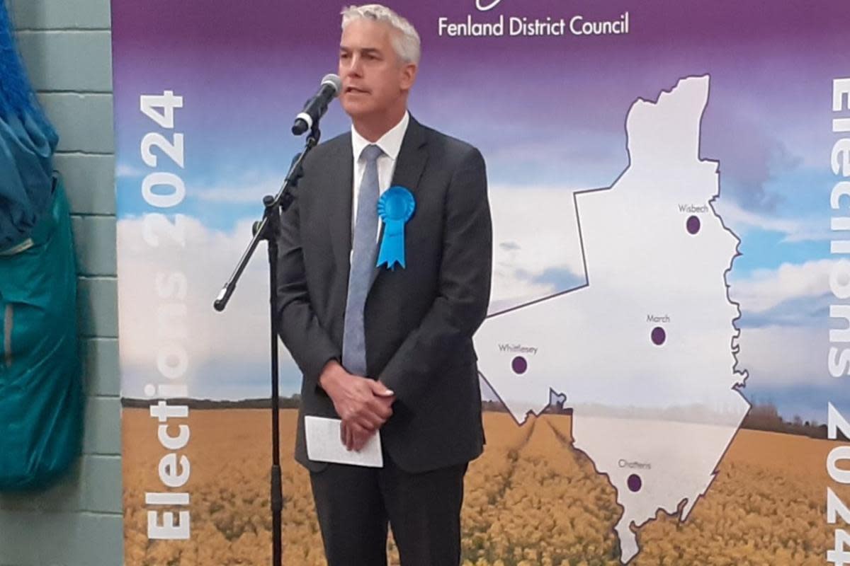 Steve Barclay giving his winning speech after retaining his North East Cambridgeshire seat in the 2024 General Election. <i>(Image: Newsquest)</i>