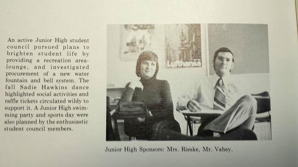 This photo provided by former Tehran American School student Mark Turnage shows part of a page about student organizations in the school's 1973 yearbook with a photo of William James Vahey, right, who taught at the school from 1972-1973. Vahey was one of the most beloved teachers in the world of international schools that serve the children of diplomats, well-off Americans and local elites. That was Vahey's public persona until a maid stole a memory drive from him in November. On it was evidence that Vahey molested scores of adolescent boys, possibly more. (AP Photo) NO SALES