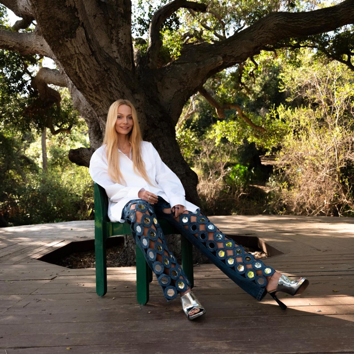 Rosager wears Stella McCartney shirt, jeans, and shoes, Keane necklace and rings.