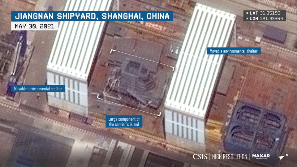 Satellite photo of the "island" for China's third aircraft carrier