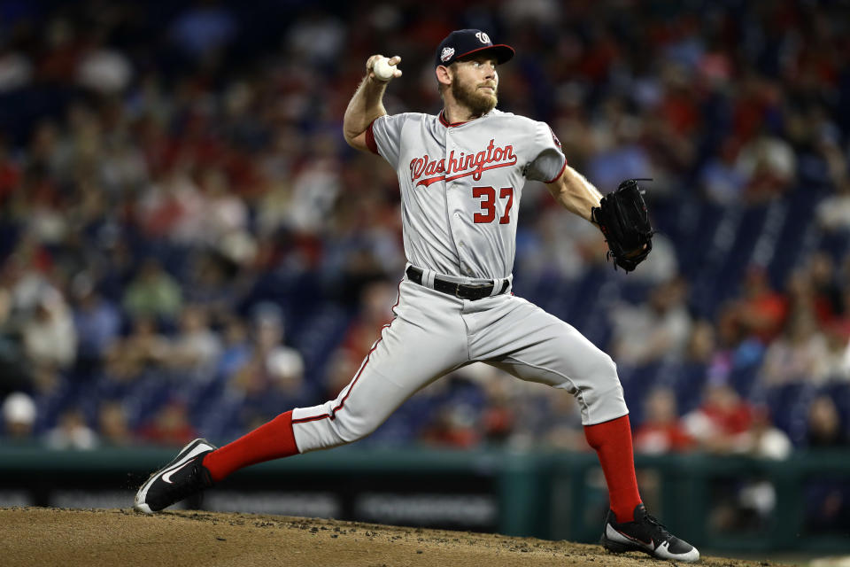 For a second straight start, Stephen Strasburg managed to clip three people with a single pitch in one of baseball’s more bizarre occurrences all season. (AP)