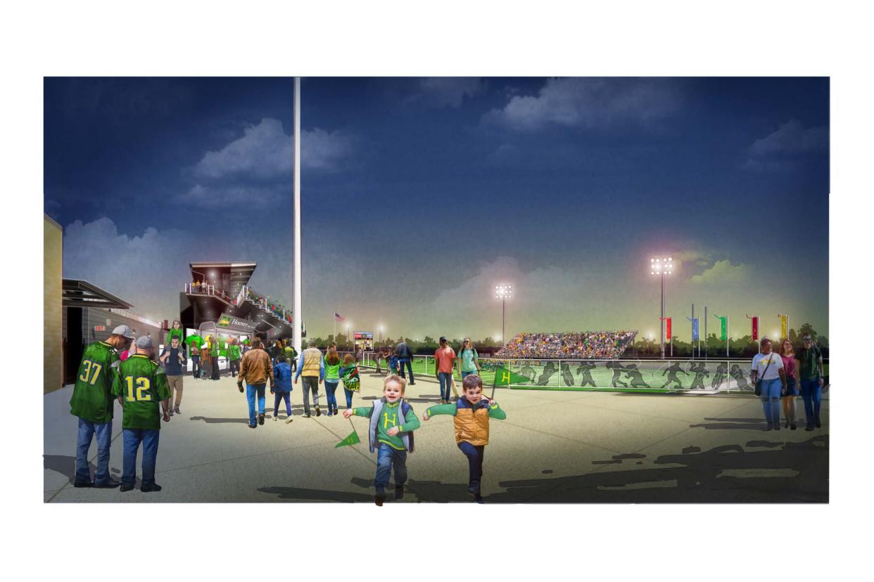 Renderings of the Des Moines Public Schools Community Stadium, scheduled to open in 2023.