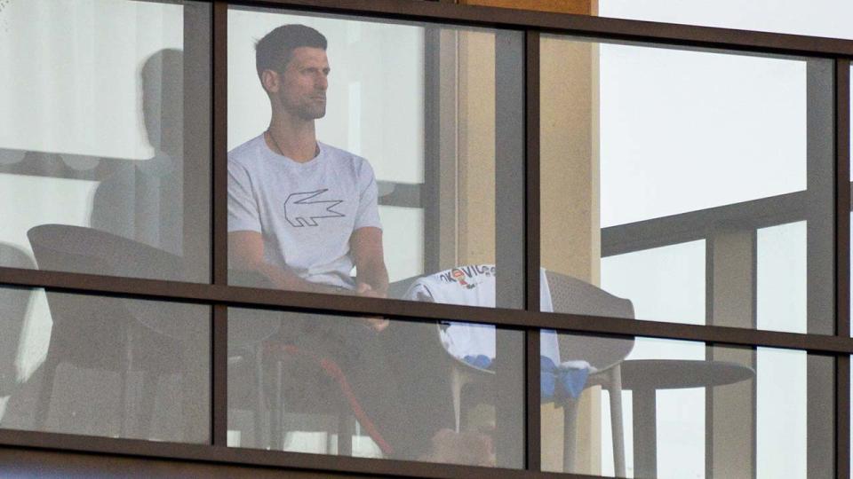 Novak Djokovic, pictured here on his hotel balcony in Adelaide. 