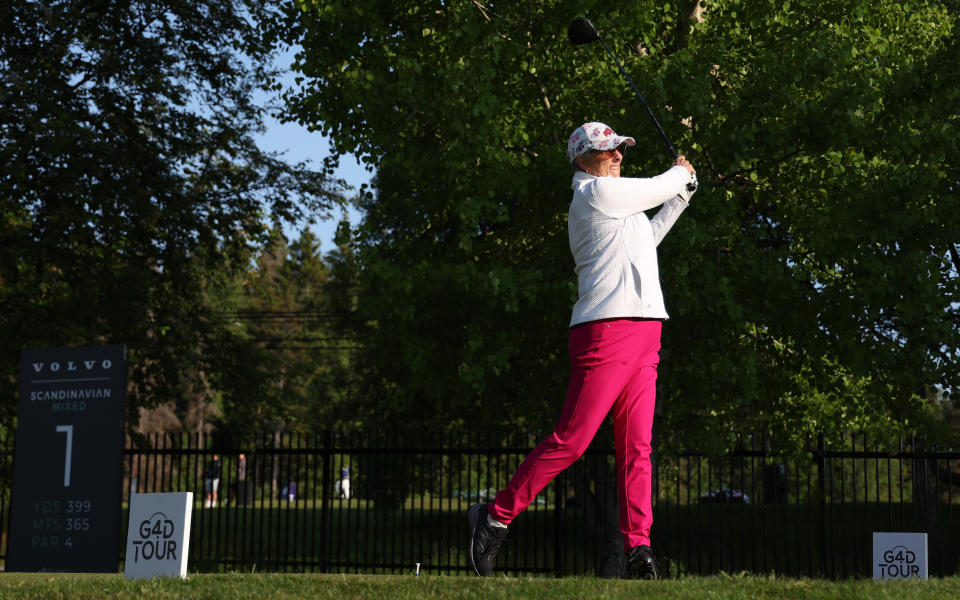 STOCKHOLM, SWEDEN - JUNE 06: Julia Bowen of Australia tees off on the first hole during the G4D Tour ahead of the Volvo Car Scandinavian Mixed at Ullna Golf & Country Club on June 6, 2023 in Sweden.  (Photo by Matthew Lewis/Getty Images)