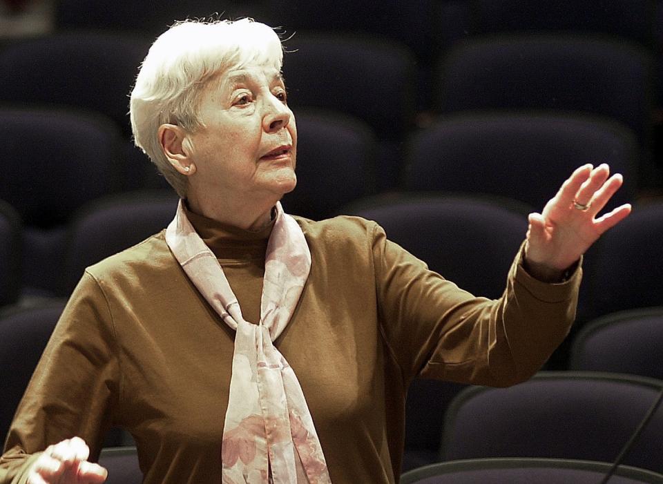 Theda Assiff directing the choreography during a rehearsal of East Lansing High School's production of "Crazy For You" in 2004.