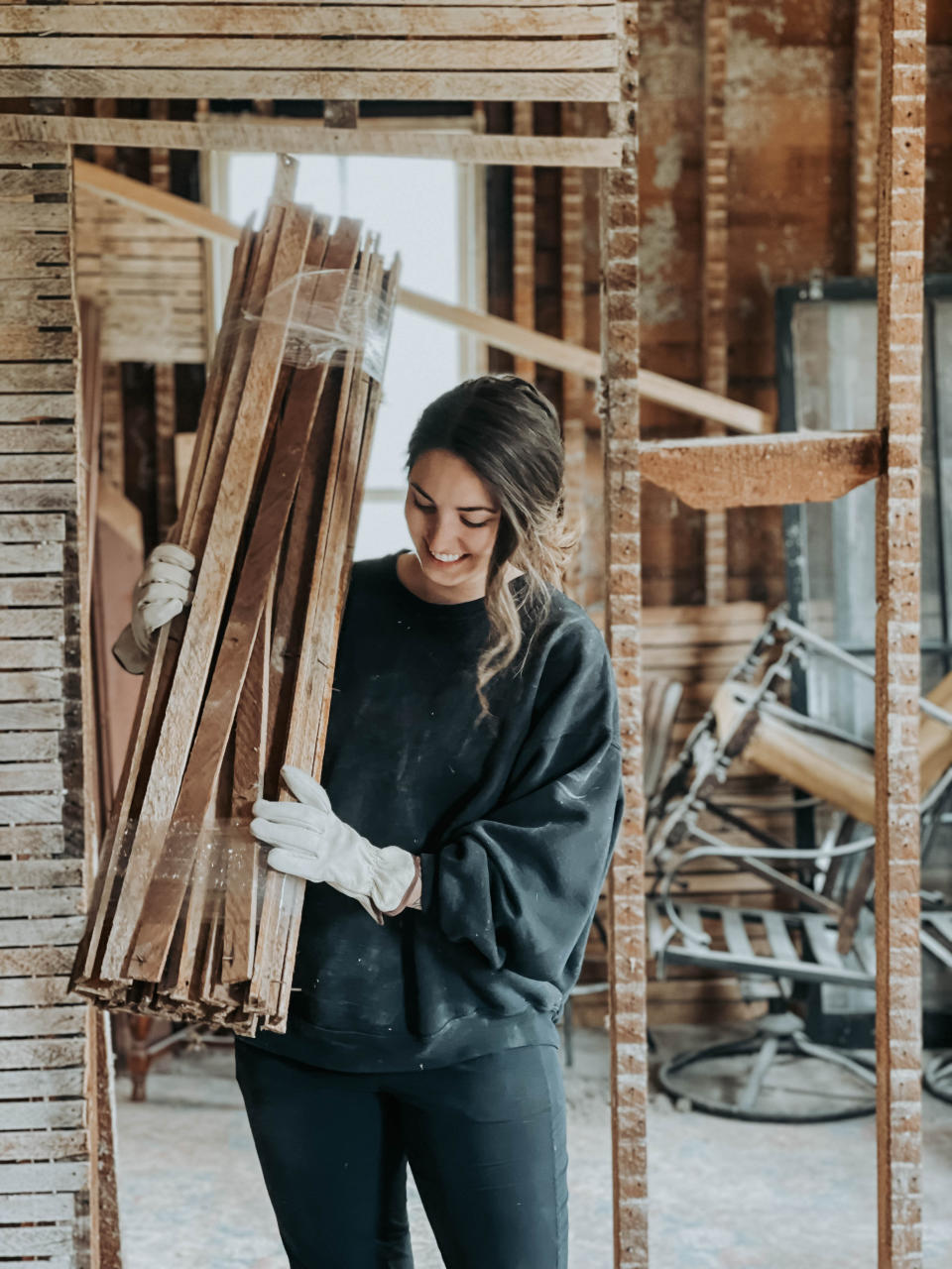 Meyer repurposes wood from old buildings and homes being torn down, to prevent wood going to waste. As of 2018, 8% of landfill waste is made up of discarded wood. Photo Credit: Mick Schulte
