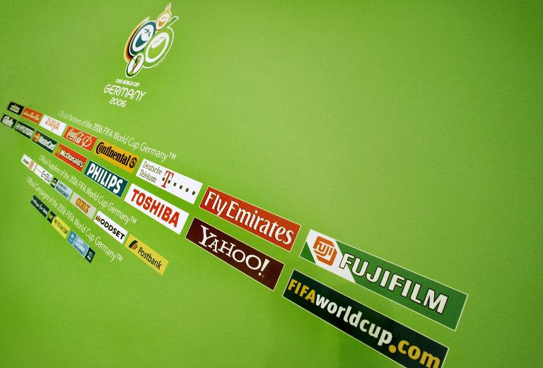 The 2006 World Cup official logo (above) and sponsorship logos are seen on March 6, 2006, in Dusseldorf, Germany