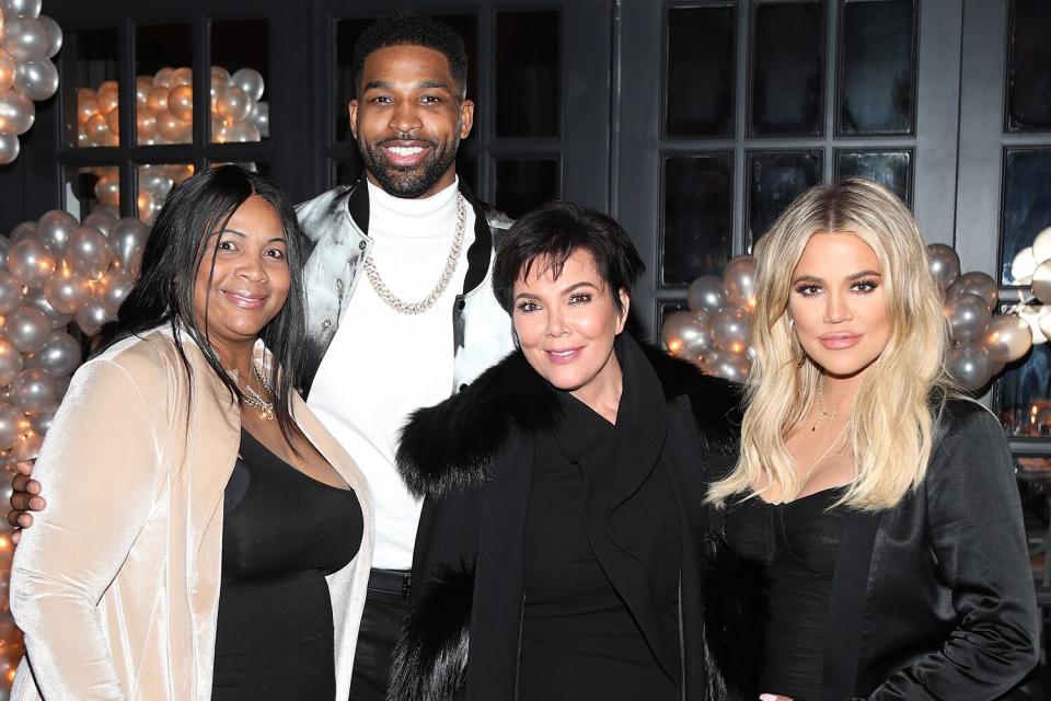 Andrea Thompson, Tristan Thompson, Kris Jenner and Khloe Kardashian pose for a photo as Remy Martin celebrates Tristan Thompson's Birthday at Beauty & Essex on March 10, 2018 in Los Angeles, California.