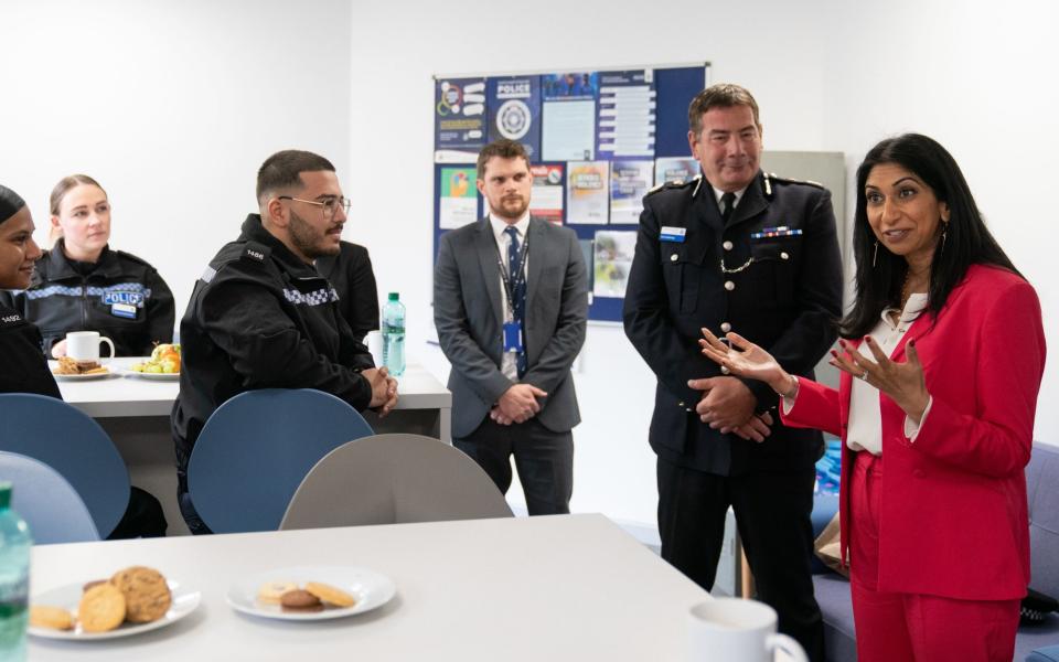 Suella Braverman meets police recruits in Northampton on Wednesday - Joe Giddens/PA Wire