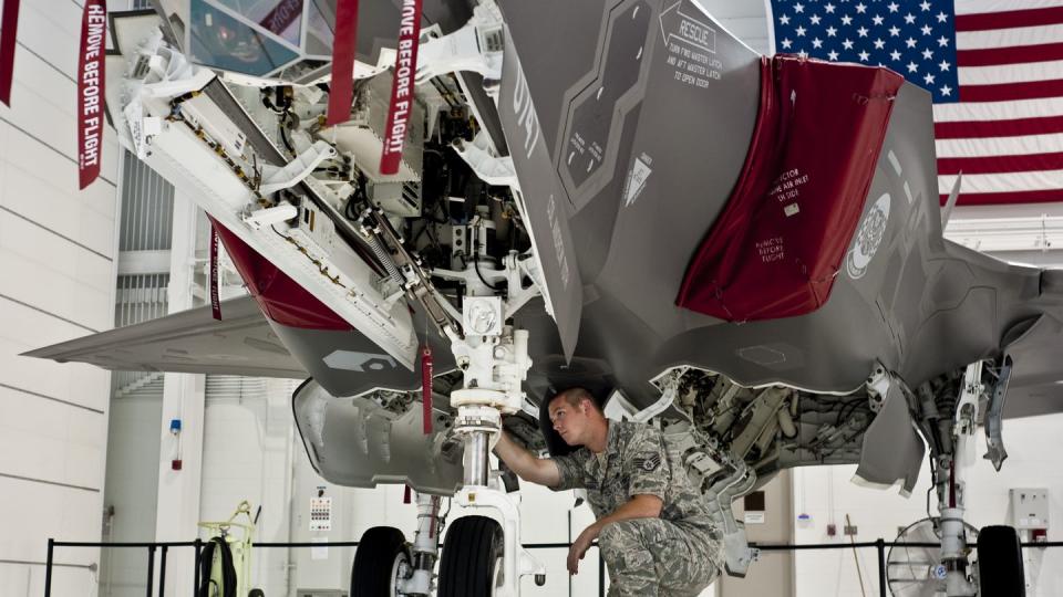Staff Sgt. Michael Sanders of the 58th Aircraft Maintenance Squadron checks out an F-35A Joint Strike Fighter at Eglin Air Force Base, Fla. (Chrissy Cuttita/U.S. Air Force)