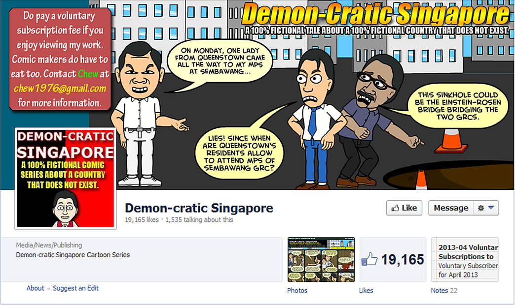 Cartoonist Leslie Chew has been arrested for two cartoon posts under his "Demon-cratic Singapore" series. (Facebook screengrab) .