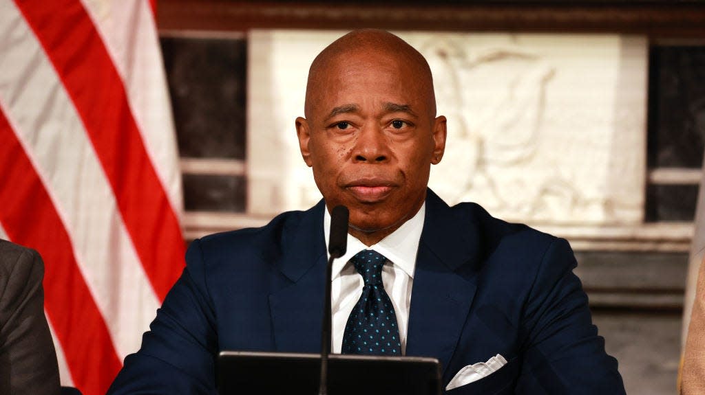 Mayor Eric Adams at a press conference at City Hall Blue Room on November 21, 2023.