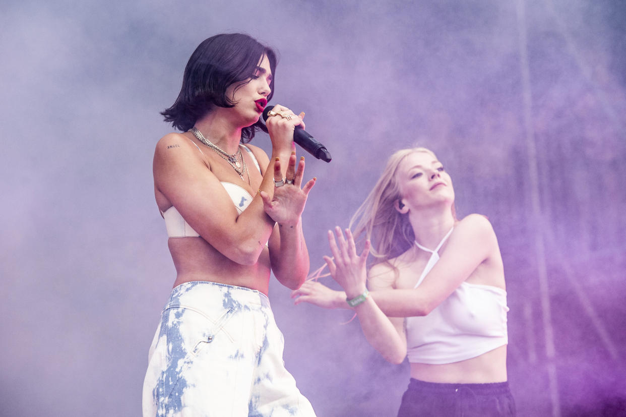 Dua Lipa performs at Bonnaroo in 2018.