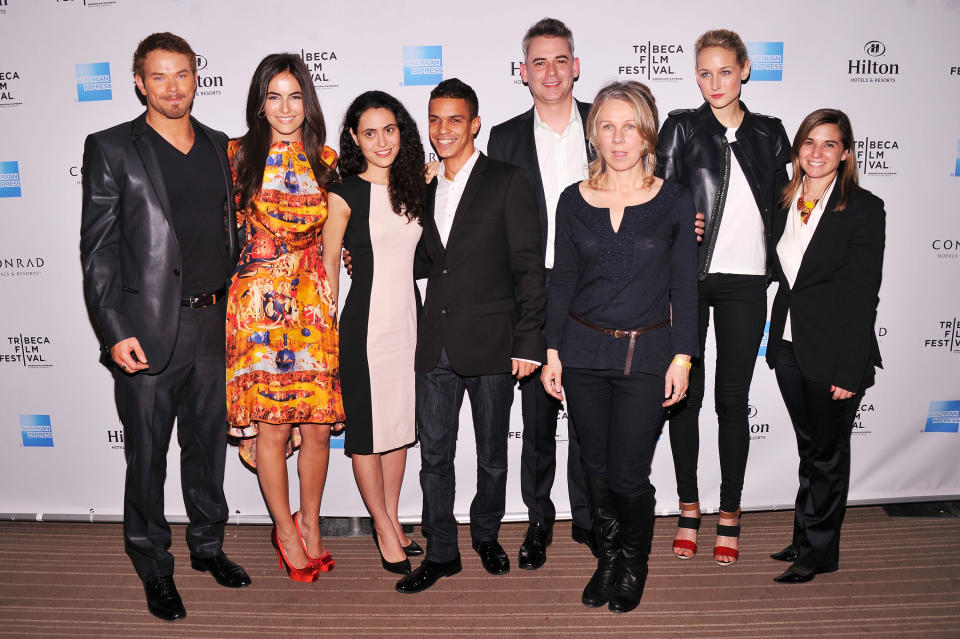 NEW YORK, NY - APRIL 26: (L-R) Kellan Lutz, Camilla Belle, Lucy Mulloy, Courtney Hunt, Zach Helm, Leelee Sobieski, and Deborah Curtis attend the 2012 TFF Awards during the 2012 Tribeca Film Festival at the Conrad Hotel on April 26, 2012 in New York City. (Photo by Stephen Lovekin/Getty Images)