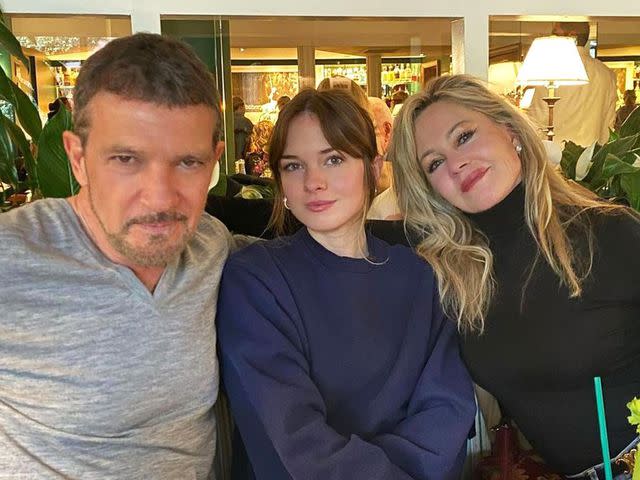 <p>Melanie Griffith Instagram</p> Antonio Banderas and Melanie Griffith with their daughter Stella on Melanie's Instagram