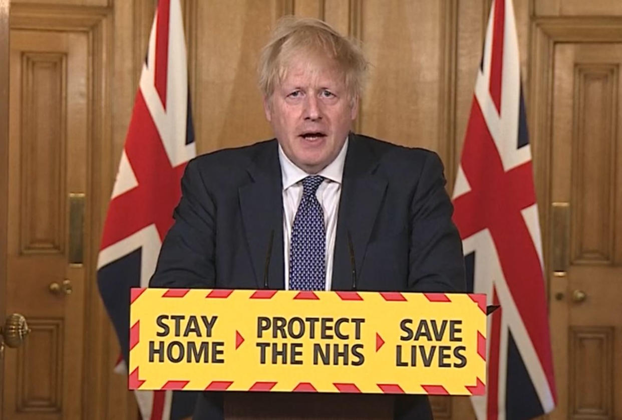 Screen grab of Prime Minister Boris Johnson during a media briefing in Downing Street, London, on coronavirus (COVID-19).