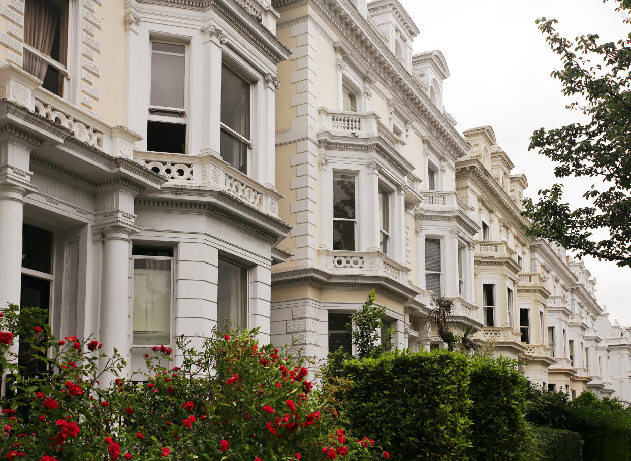 mortgage  Residential townhouses in London's Notting Hill district, one of the UK's most expensive residential areas. London, England
