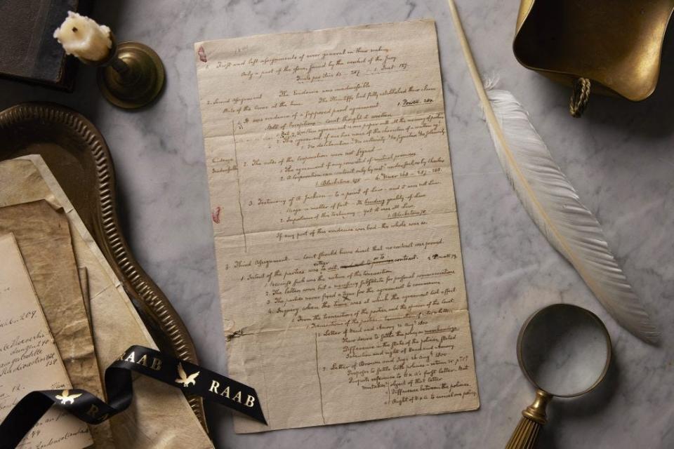 Handwritten notes composed by future President John Quincy Adams in preparation for his first appearance before the U.S. Supreme Court.