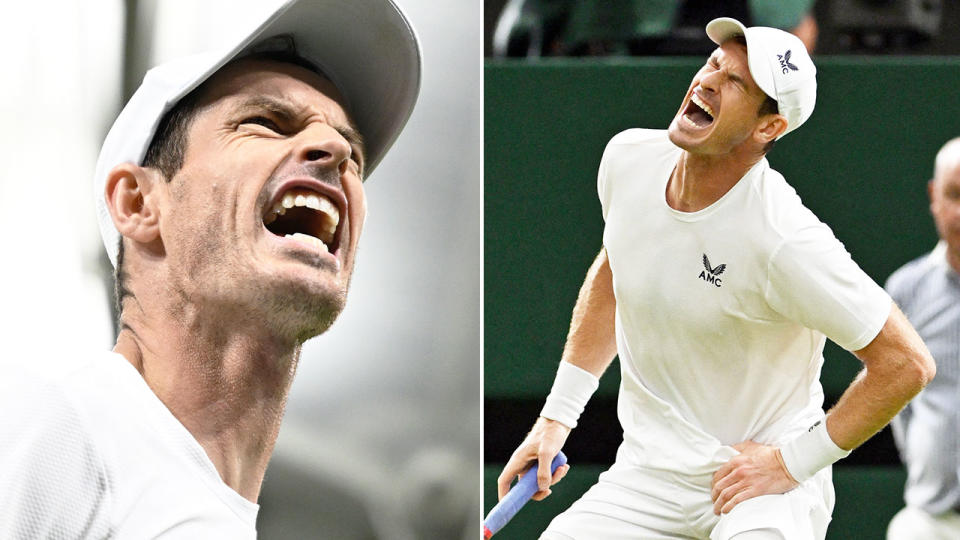 Andy Murray overcame a nasty injury scare to take a two sets to one lead against Stefanos Tsitsipas before their match was suspended. Pic: Getty