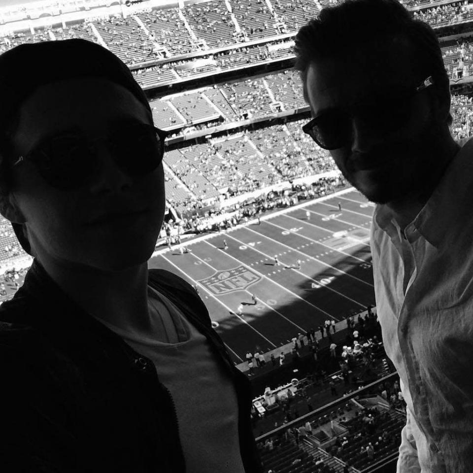 Brooklyn Beckham and his dad David anxiously awaited the start of Super Bowl 50 from the not-so-cheap seats. “Game time is approaching… @davidbeckham,” the teen wrote beside this pic. (Photo: Instagram)