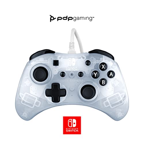 PDP Rock Candy Wired Gaming Switch Pro Controller - Frost White / Clear - Licensed for Switch a…