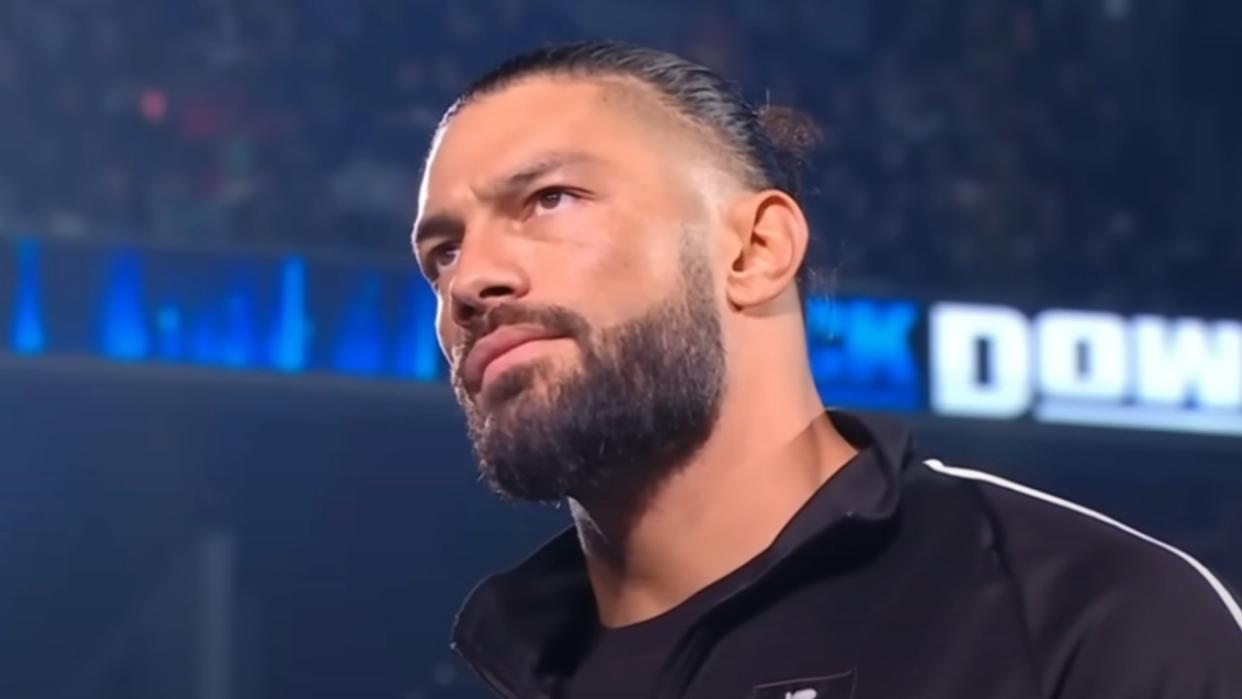  Roman Reigns on SmackDown looking upset. 