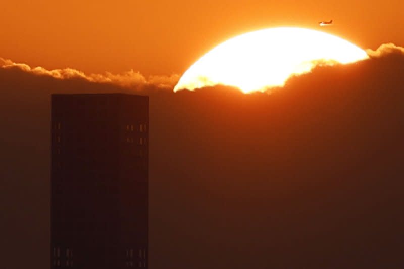 The sun sets behind the Manhattan skyline earlier this month. NASA said Thursday that summer 2023 was Earth's hottest season ever recorded, based on records going back to 1880. File Photo by John Angelillo/UPI