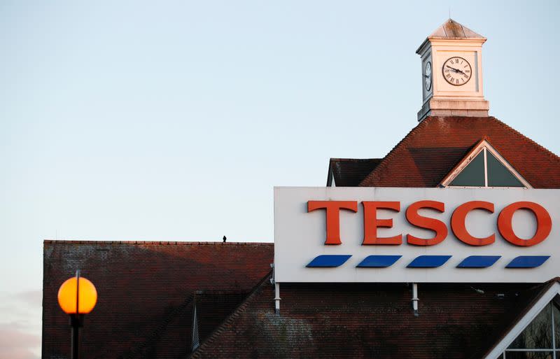 General view of a Tesco Extra store sign in Bletchley