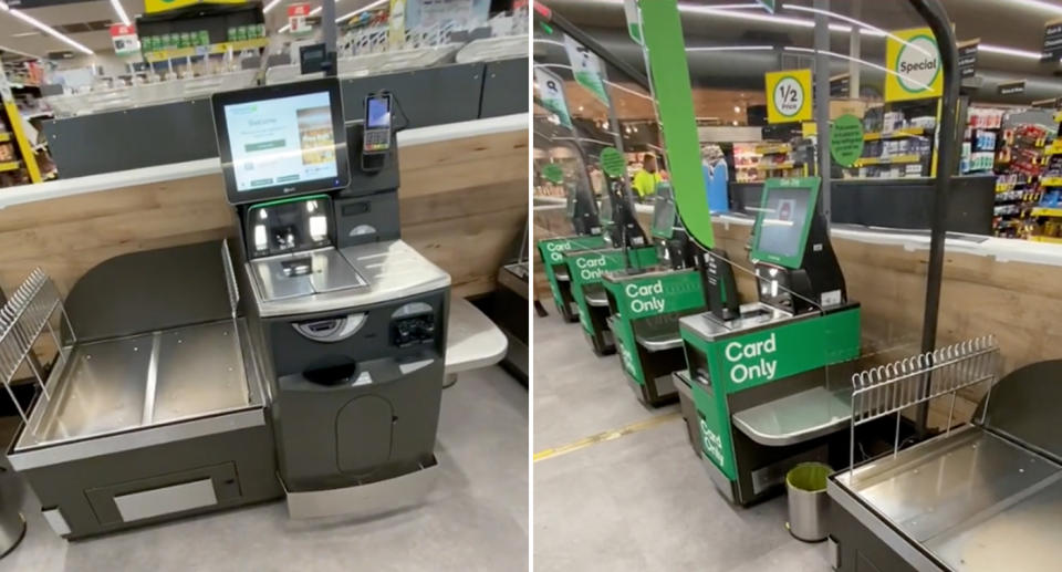 Footage of the larger checkout at a Woolworths store. 