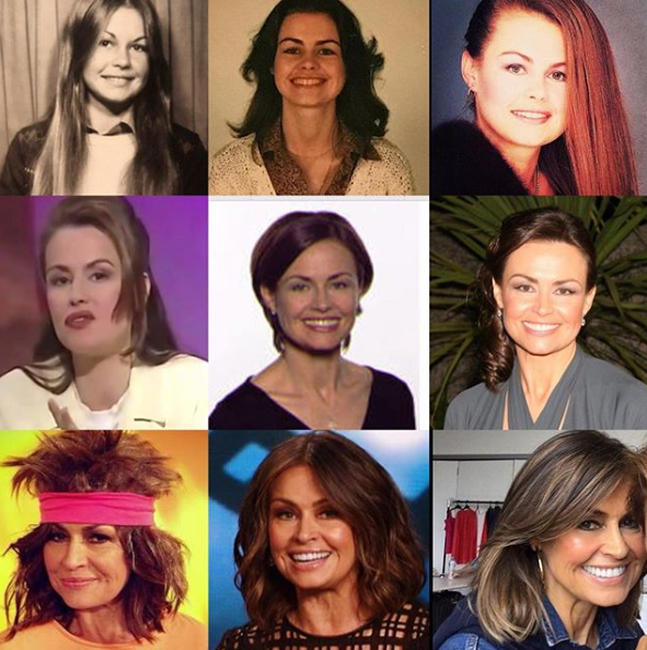 A collage of Lisa Wilkinson's hair and makeup looks over the years.