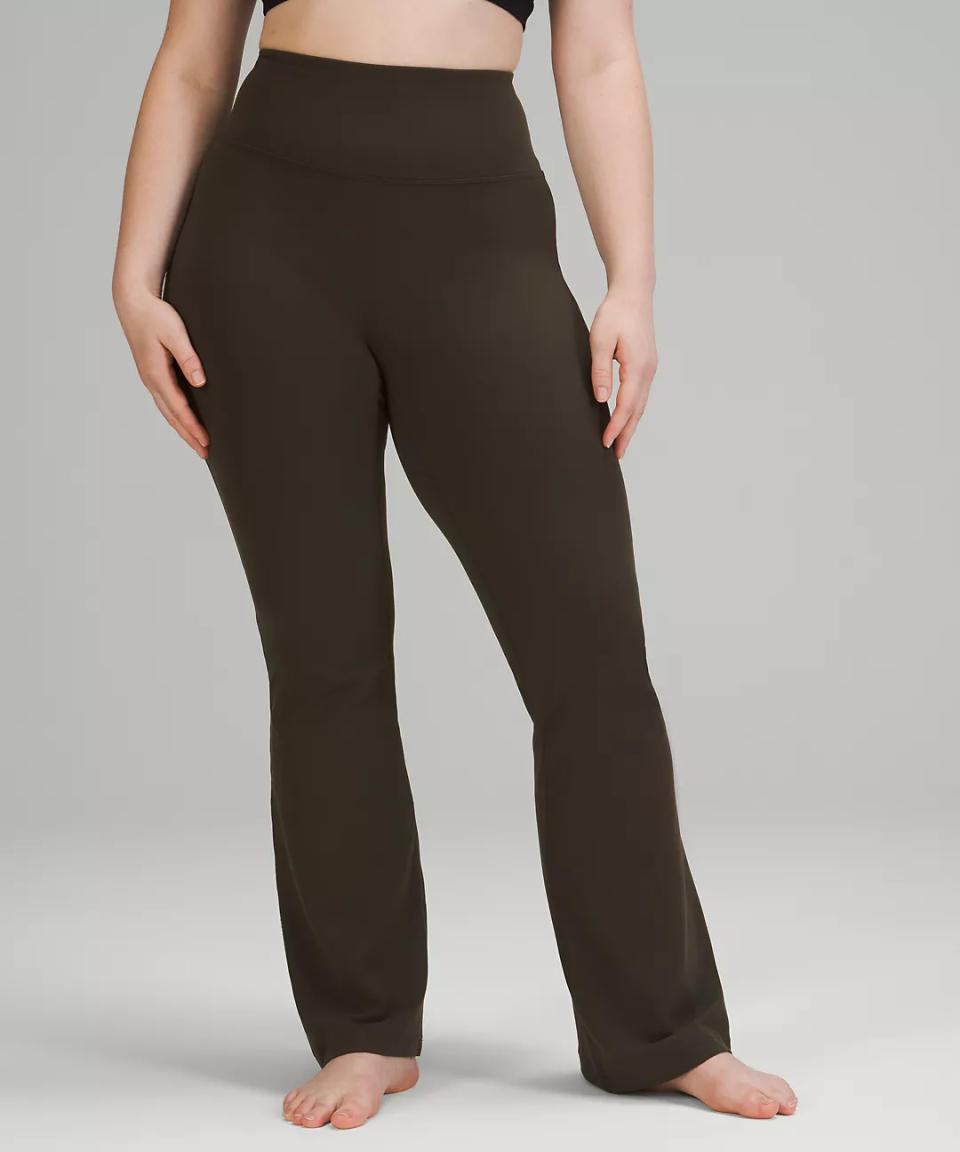 Groove Super-High-Rise Flared Pant in Dark Olive. Image via Lululemon.