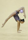 LONDON, ENGLAND - JANUARY 16: Ganna Rizatdinova of Ukraine in action in the Individual All-Around during the FIG Rhythmic Gymnastics Olympic Qualification round at North Greenwich Arena on January 16, 2012 in London, England. (Photo by Ian Walton/Getty Images)