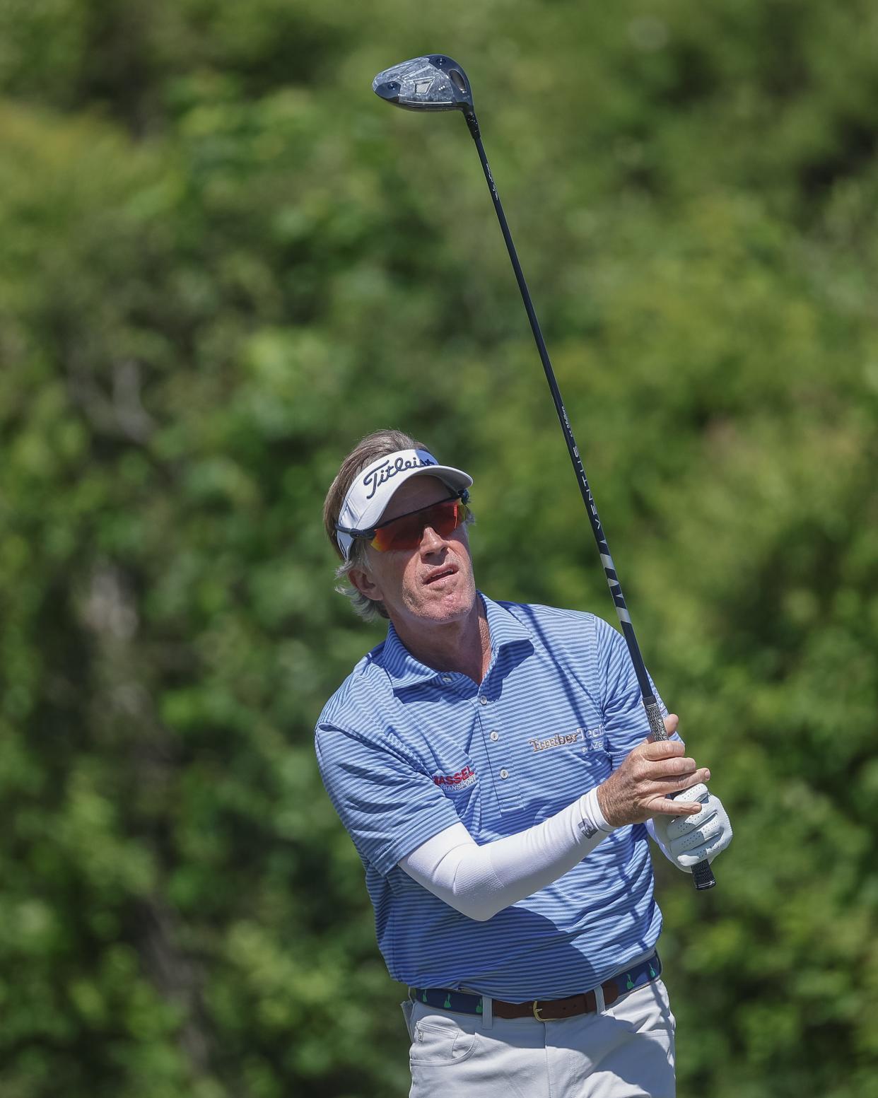 Brett Quigley watches his shot at the U.S. Senior Open at Newport Country Club on Friday.