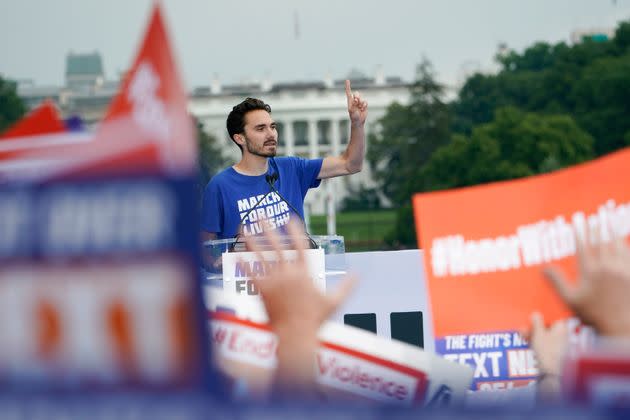 Parkland survivor and activist David Hogg is seen speaking to a crowd during the second March for Our Lives rally in support of gun control last month in Washington. Hogg on Wednesday interrupted a House Committee hearing on banning assault-style weapons like the one used in the shooting at his school. (Photo: via Associated Press)