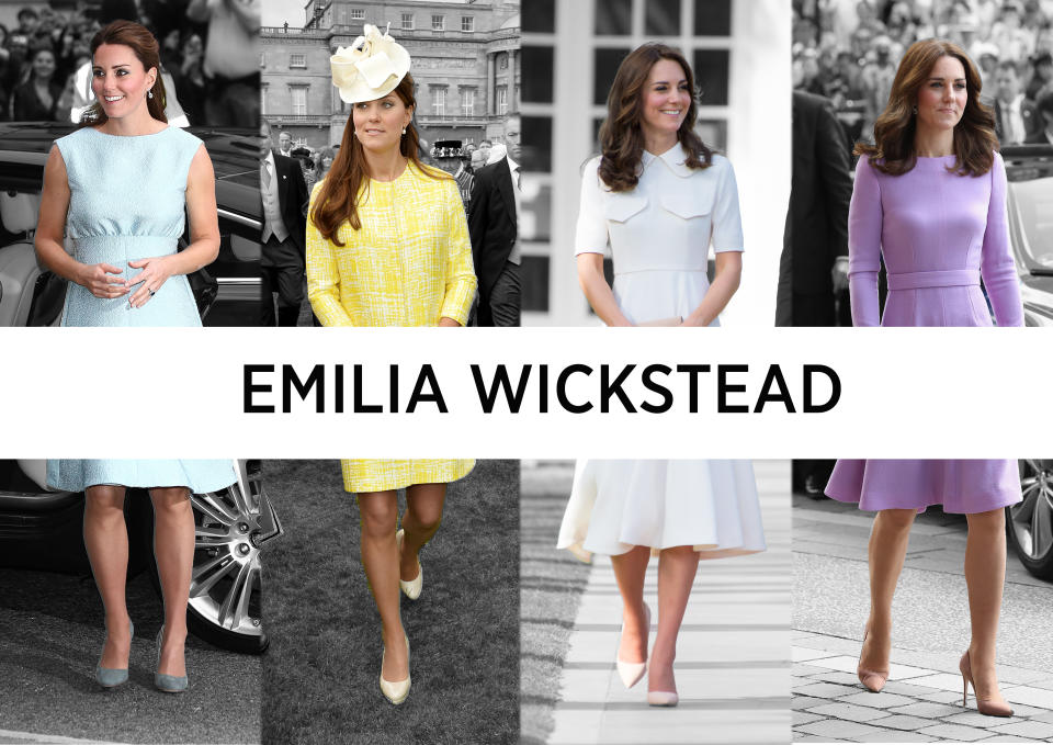 <p><b><b>Worn by the Duchess at over 10 public appearances, Emilia Wickstead’s feminine garments are a top pick with the royal. Kate’s donned a number of bespoke maternity ensembles by the London Fashion Week label, too, which, thanks to their A-line skirts and empire waist lines, are wonderfully flattering during pregnancy. The designer herself really knows what she’s doing. She’s worked at a whole host of fashion houses, including Giorgio Armani, Proenza Schouler and Narciso Rodriguez and has even done a stint at Vogue. <br><em>[Photos: PA/Getty/Yahoo Style UK]</em> </b></b></p>