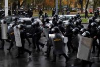 Belarusian opposition supporters hold a rally in Minsk