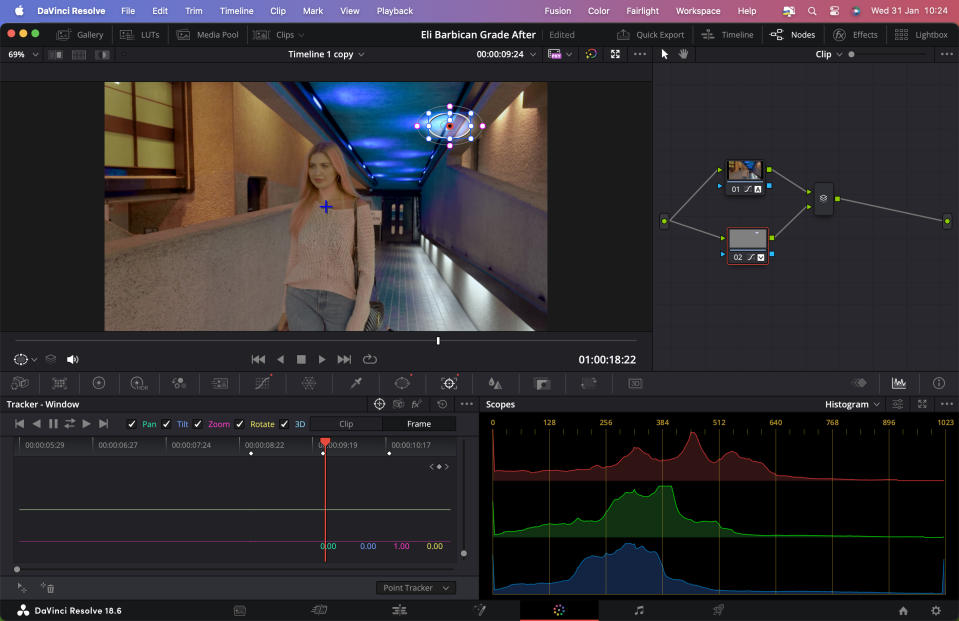 Screenshots from video editing app DaVinci Resolve 18.6