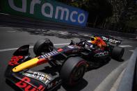 Red Bull driver Max Verstappen of the Netherlands steers his car during the third free practice at the Monaco racetrack, in Monaco, Saturday, May 28, 2022. The Formula one race will be held on Sunday. (AP Photo/Daniel Cole)