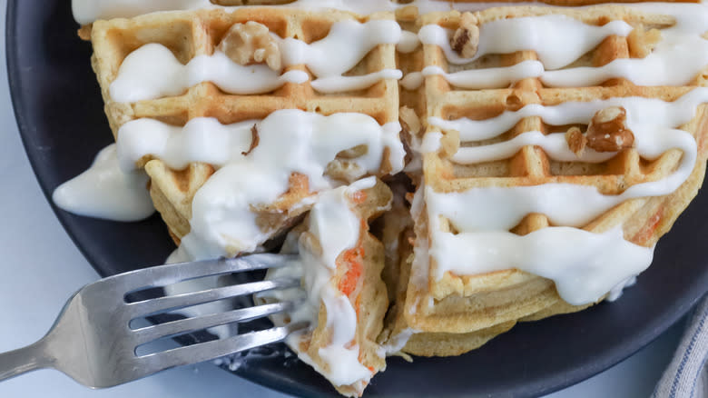 carrot cake waffles with fork
