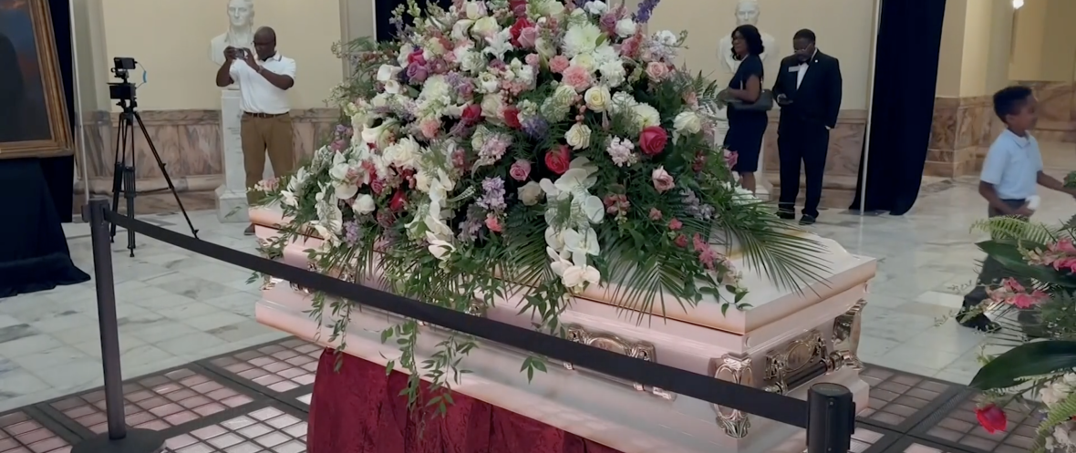 Christine King Farris lied in state at the Georgia State Capitol Rotunda on Friday, July 14, 2023. (Photo courtesy of AP Video by Sharon Johnson)