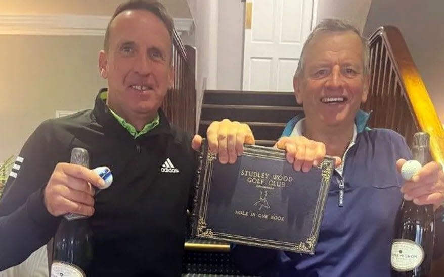 Steve Wilmhurst, left, and Liam Nairn were 'overjoyed' to get consecutive holes in one at Studley Wood Golf Club