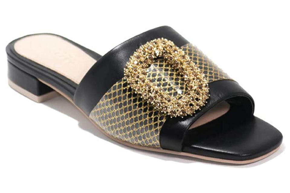 cecelia new york, sandals, gold black