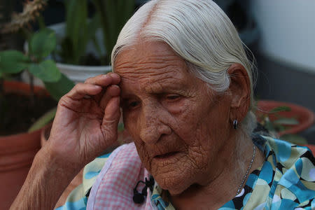 116 year-old Maria Felix Nava gestures during an interview with Reuters in the municipality of Tlaquepaque, on the outskirts of Guadalajara, Mexico, April 25, 2017. Picture taken April 25, 2017. REUTERS/Miguel Garcia