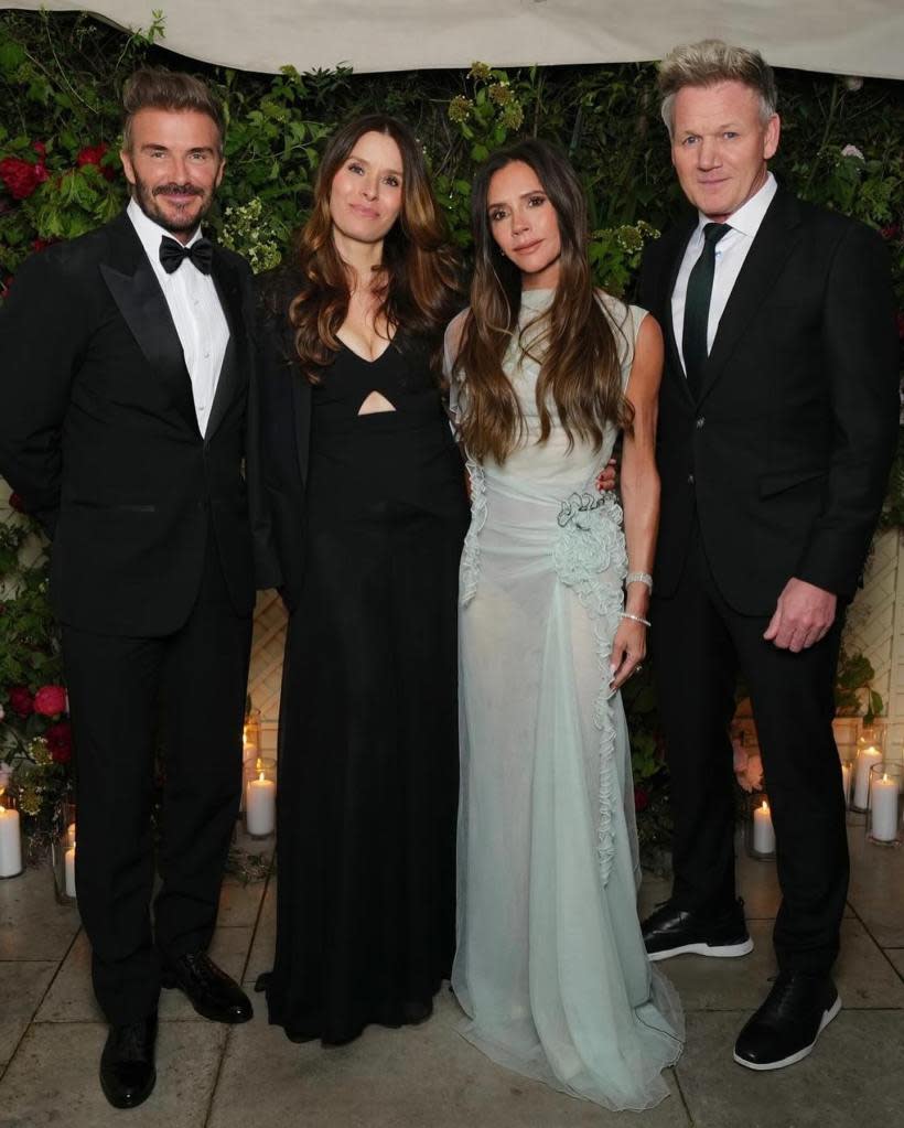 David (far left) and Victoria Beckham (third from left) with Gordon Ramsay and his wife Tana. Instagram / victoriabeckham