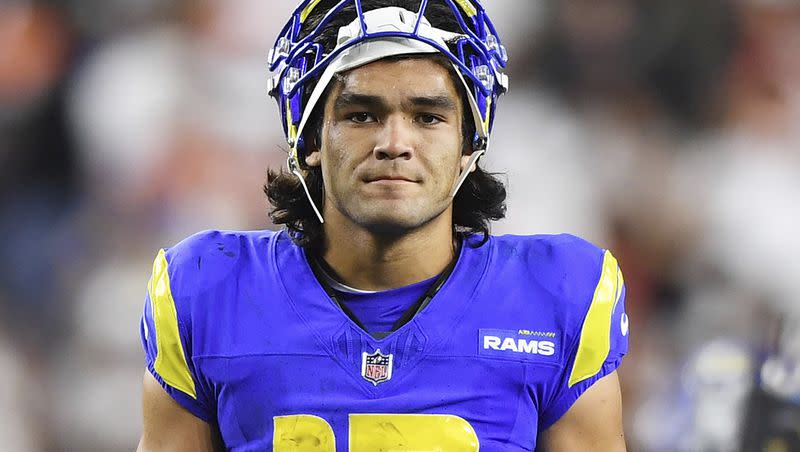 Los Angeles Rams wide receiver Puka Nacua (17) walks off the field after a game against the Cincinnati Bengals on Monday, Sept. 25, 2023, in Cincinnati.