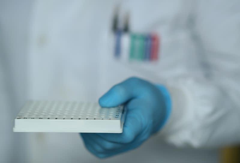 A scientist works in the lab at the Roslin Institute in Edinburgh, Scotland